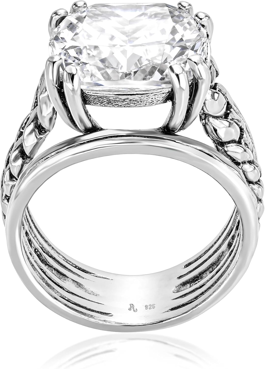 JEAN RACHEL JEWELRY 925 Sterling Silver Statement Ring with Cushion Shaped Cubic Zirconia - Curb Chain Vintage Design - Hypoallergenic Nickel & Lead-free - Artisan Handcrafted Designer Collection - Image 5