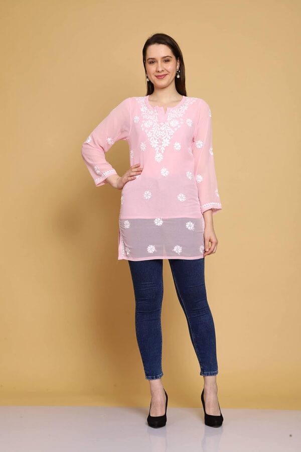 Ada Indian Hand Embroidered Chikankari Women's Georgette Kurti Top Tunic Shirt with inner A911300 - Image 4