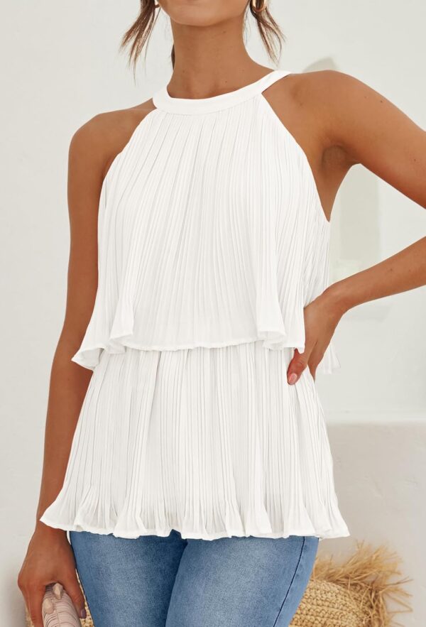 ZESICA Women's Summer Halter Tank Tops Casual Sleeveless Ruffle Tiered Layered Chiffon Flowy Blouse Shirts - Image 2