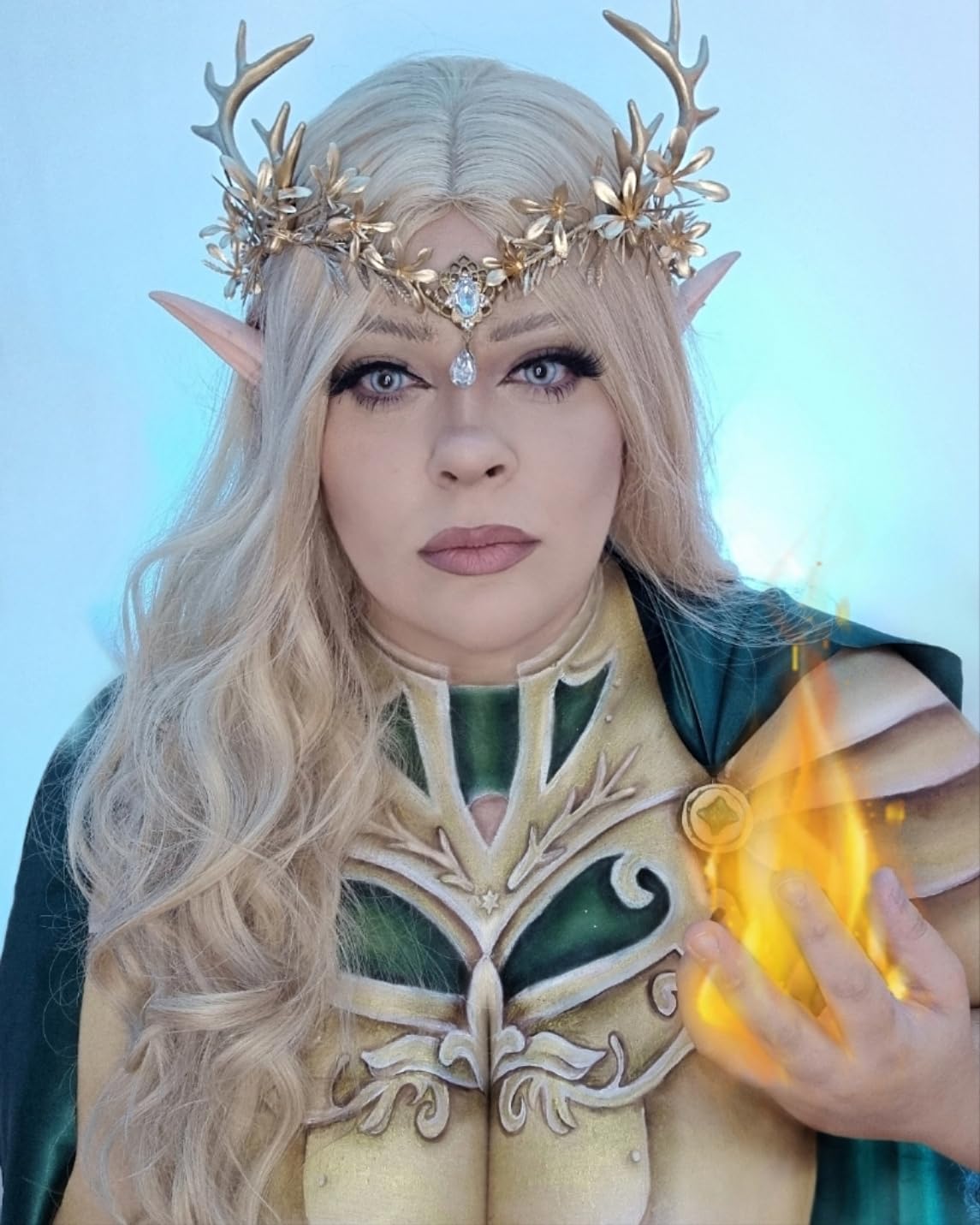 MOSTORY Gold Fairy Antler Crown - Woodland Flower Deer Horns Headpiece Elf Forest Ciecle for Women Renaissance Cosplay Renfaire Outfit Hallween Costume - Image 2