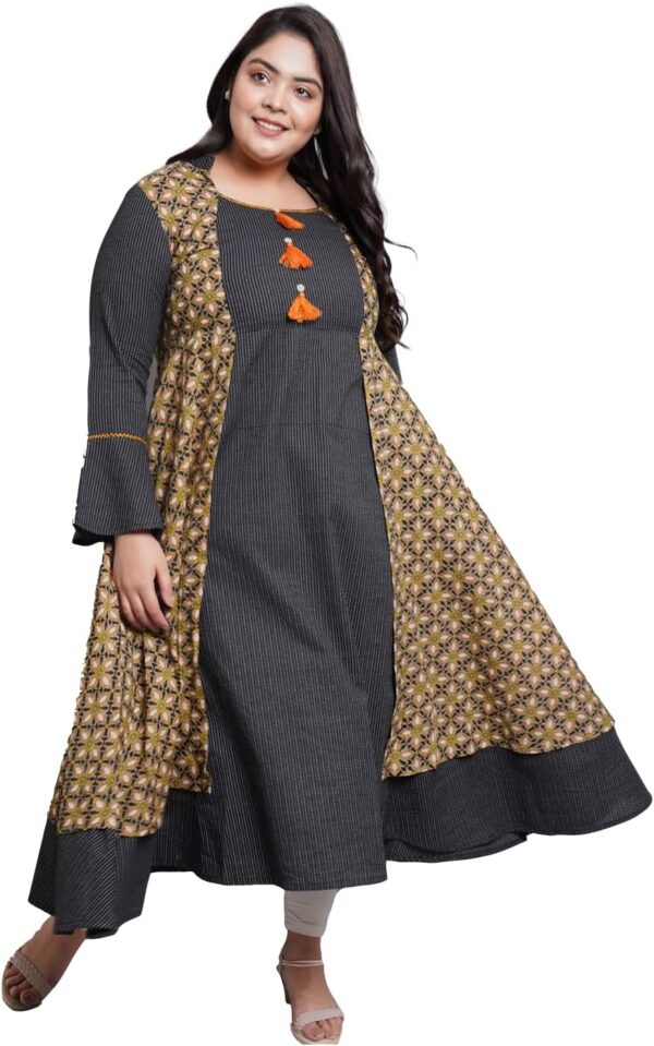 Yash Gallery Women's Rayon Jacket Style 3/4 Sleeve Round Neck Long Indian Anarkali Kurtis