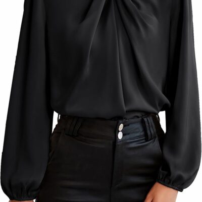 GRACE KARIN Women's Long Sleeve Shirts Mock Neck Casual Satin Blouse Tops for Business Office Work