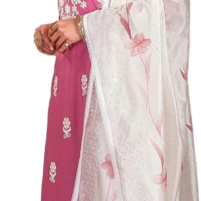 ladyline Womens Rayon Chikankari Salwar Kameez Lucknowi Embroidered with Silk Dupatta