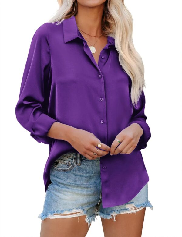 Zeagoo Blouses for Women Silk Button Down Shirts Casual Loose Long Sleeve Satin Top Business Work Tunic
