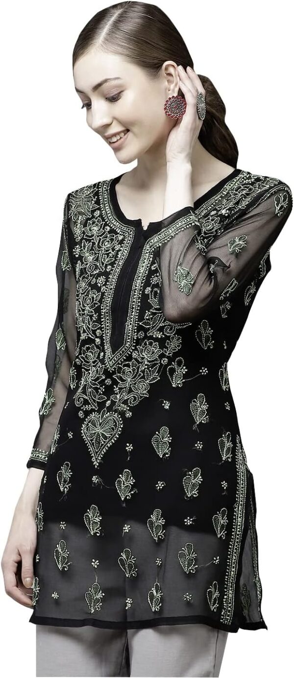 Ada Hand Embroidered Indian Chikankari Georgette Top Tunic Kurti with inner for Women A911135 - Image 4