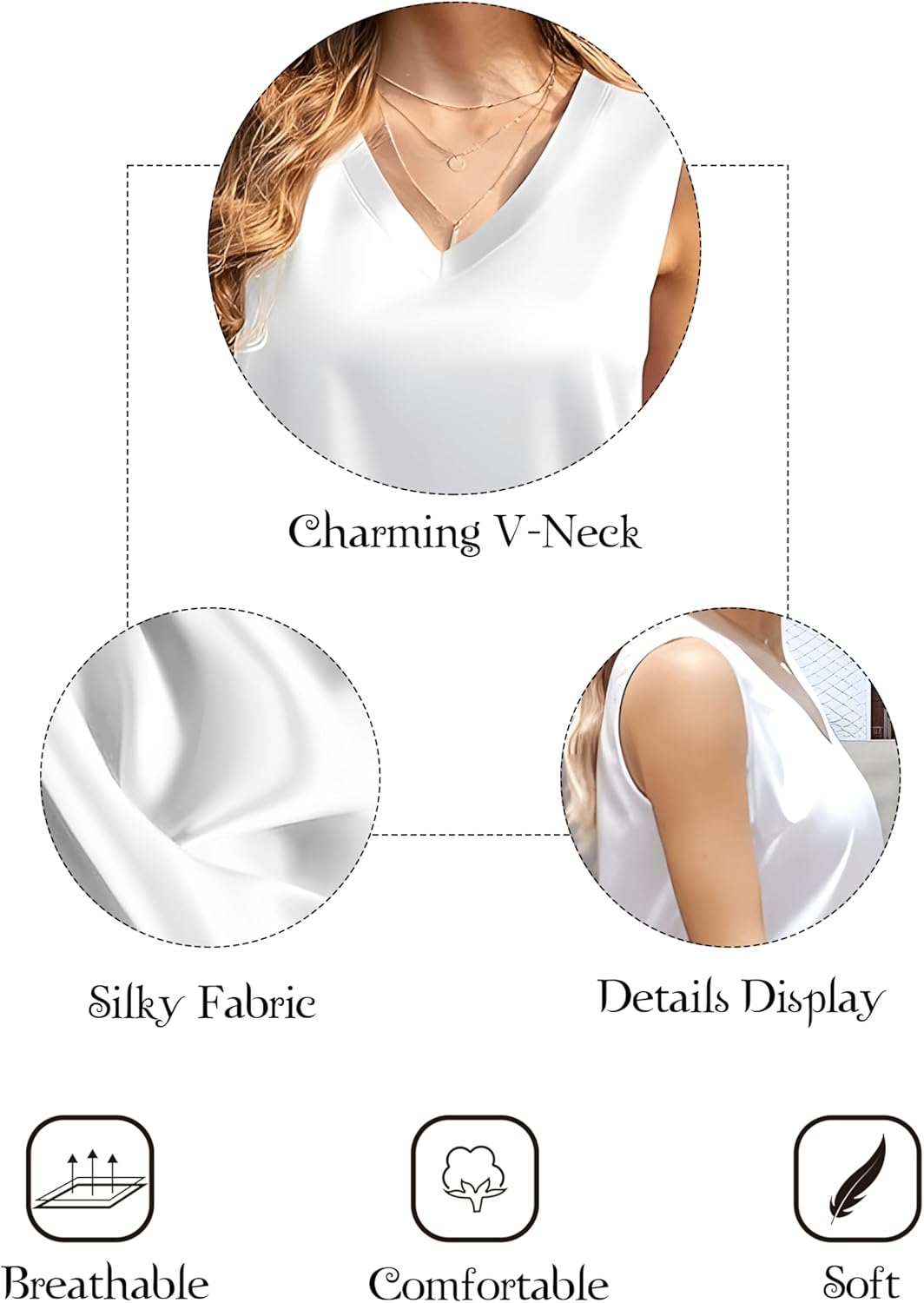 Mawor Satin Tank Tops for Women Casual V Neck Silk Basic Cami Camisoles - Image 3