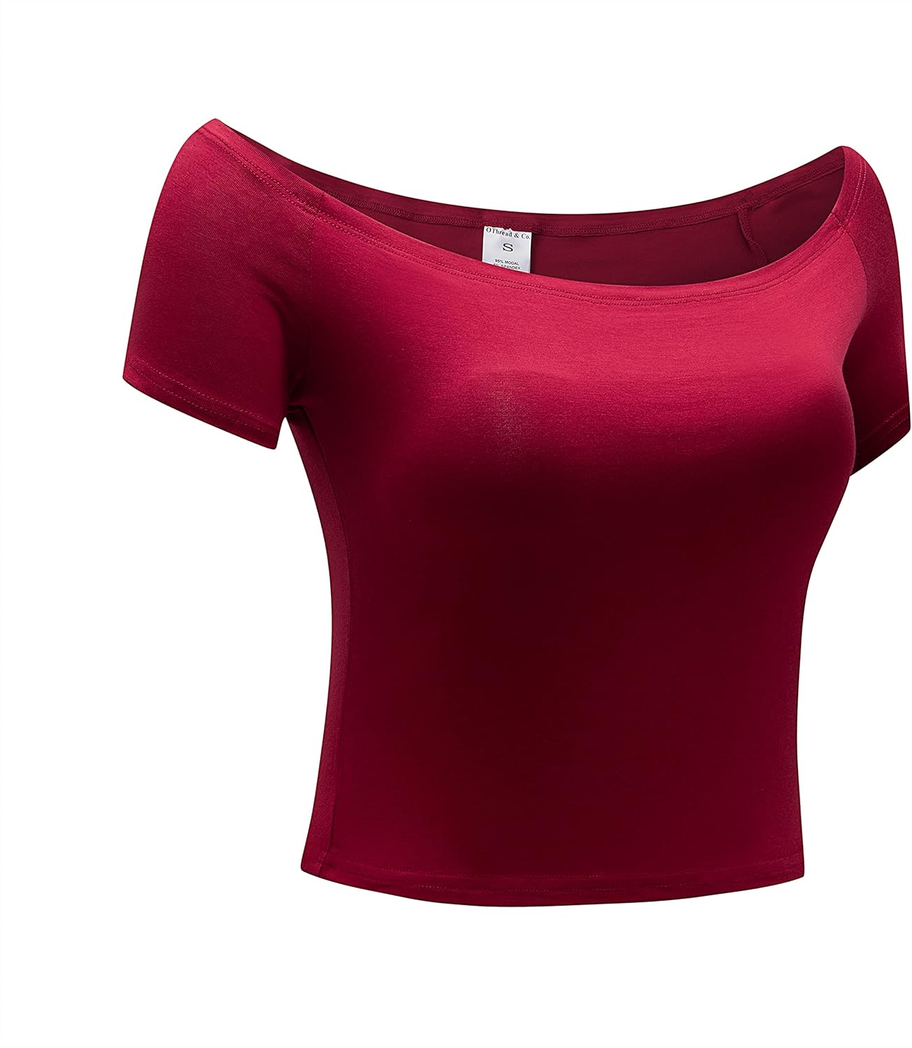 OThread & Co. Women's Off Shoulder Short Sleeve Crop Top Comfy Basic Stretch Layer Shirt - Image 3