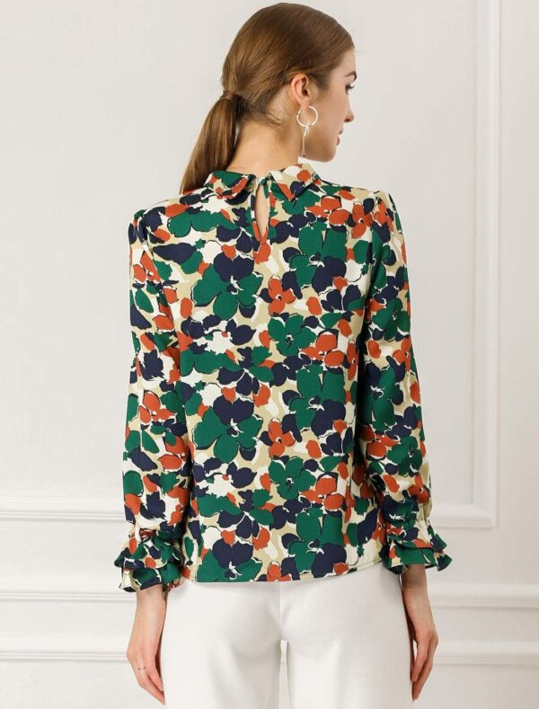 Allegra K Women's Long Sleeve Blouse Floral Tie Neck Chiffon Ruffle Trumpet Top - Image 5