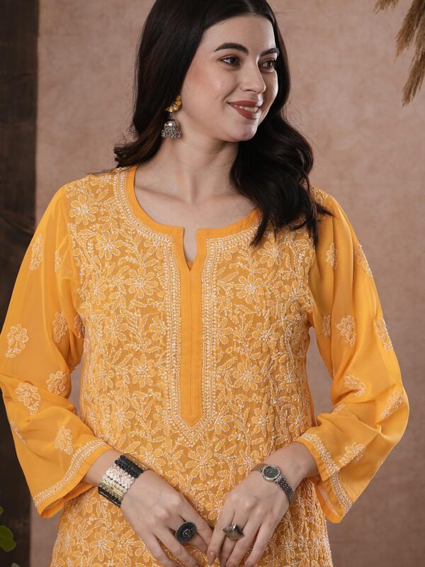 Ada Indian Hand Embroidered Chikankari Ethnic Wear Georgette Kurta Kurti Tunic for Women A95504 - Image 6