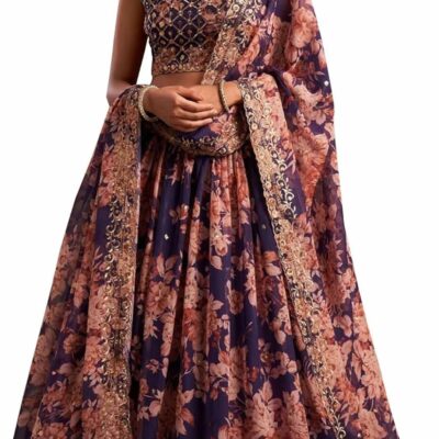 Women's Net Embroidery Lehenga Choli Indian Semi Stitched Lengha Choli Pakistani Party Ghagraa Women