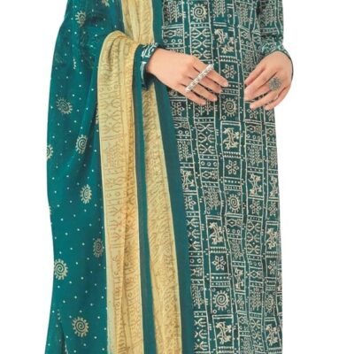 ladyline Women's Casual Cotton Printed Salwar Kameez with Chiffon Dupatta and Pants