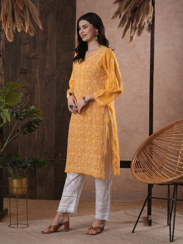 Ada Indian Hand Embroidered Chikankari Ethnic Wear Georgette Kurta Kurti Tunic for Women A95504 - Image 3