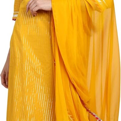 Rajnandini Indian Women's Pure Cotton Lurex Embroidered Kurta Set With Sharara & Dupatta (JOPLVL259D-P)