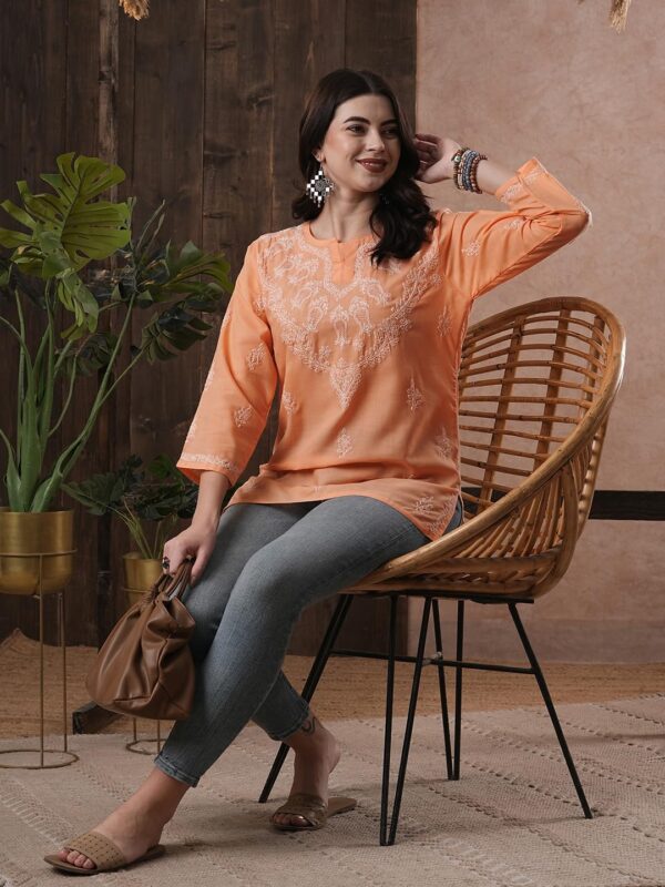 Ada Hand Embroidered Indian Chikankari Straight Cotton Tunic Top Kurti Shirt for Women A510184 - Image 6