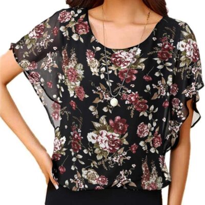 Neineiwu Women's Summer Loose Casual Short Sleeve Chiffon Top T-Shirt Blouse