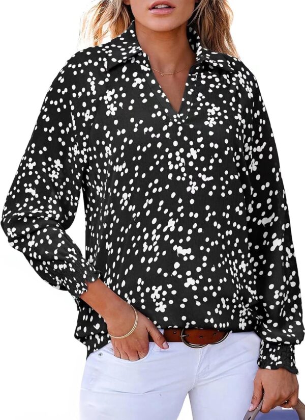 Astylish Women's 2025 Casual Polka Dot Blouses Long Sleeve V Neck Alicia Floral Print Collared Shirts Chiffon Bohemian Tops