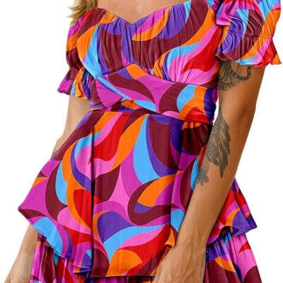 AOHITE Womens Summer Tube Top Dress Off-Shoulder Ruffled Flowy Mini Short Dresses