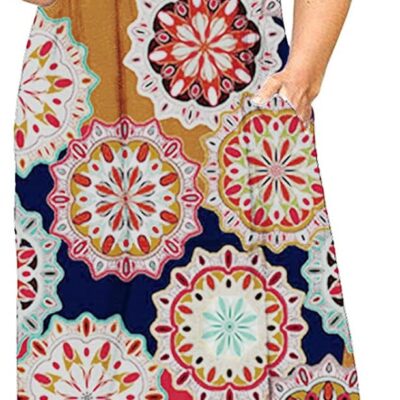 Kancystore Women's Short Sleeve Plus Size Maxi Dress with Pockets Loose Casual Summer Dresses