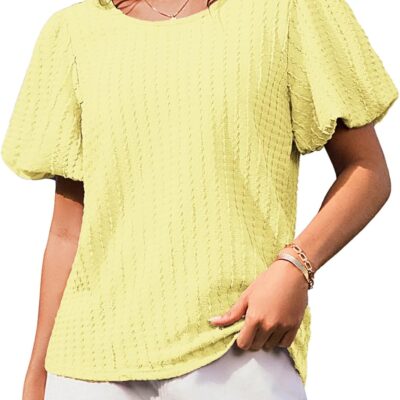 GRACE KARIN Women's Puff Sleeve Tops Summer Spring Crewneck Work Shirts Casual Blouse Fashion Outfits Basic Clothes 2025