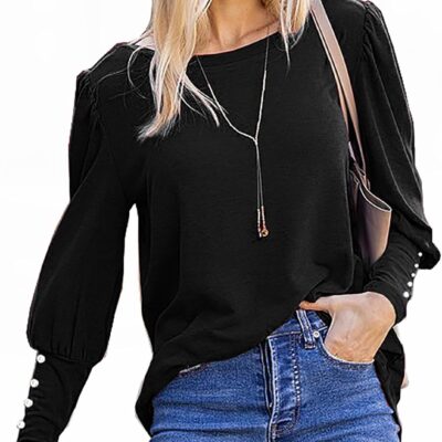MAKARTHY Women's Long Puff Sleeve Boat Neck T-Shirts Tunic Top
