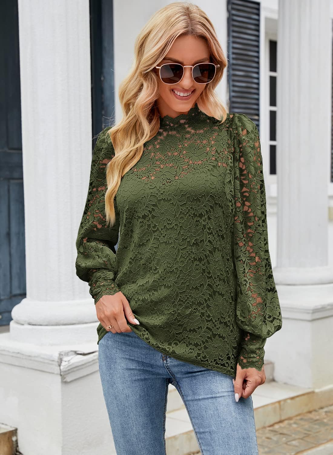 DOROSE Womens Tops and Blouses Dressy Casual Lace Floral Long Sleeve Shirts - Image 5