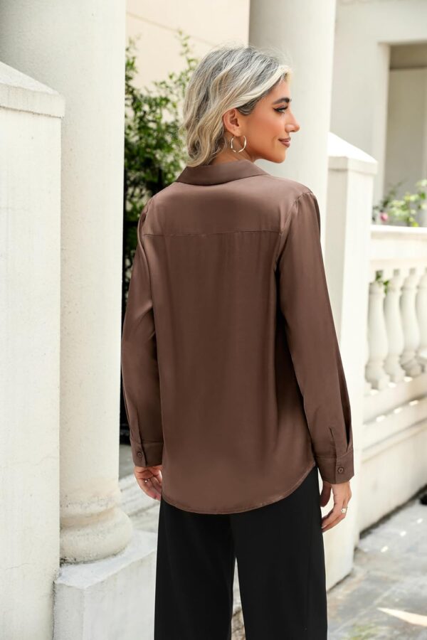 Zeagoo Satin Blouses for Women Casual Long Sleeve Button Down Silk Shirts Dressy Business Work Tunic Top - Image 5
