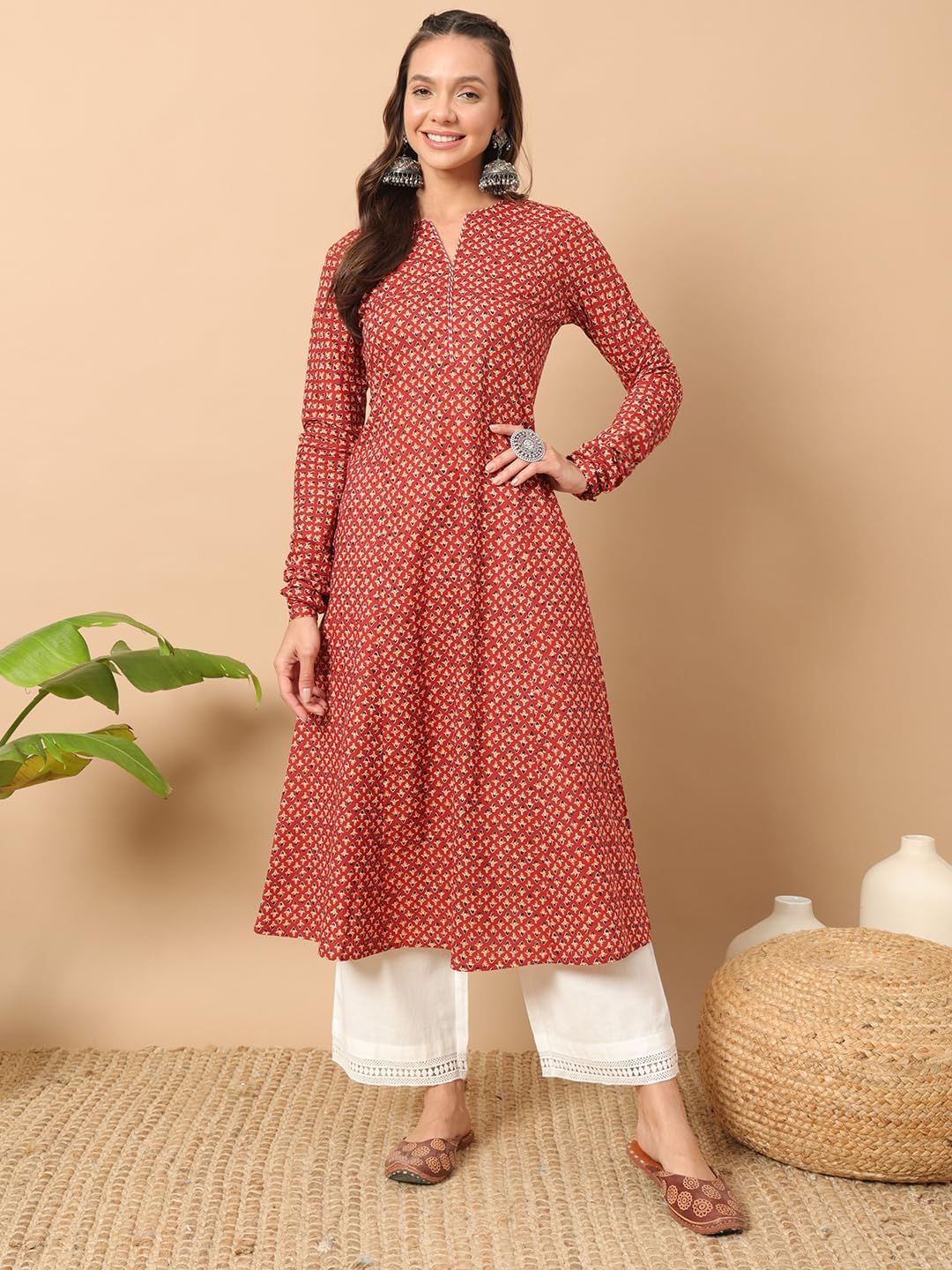 Women's Light Green Floral Printed Cotton Straight Kurta - Image 5