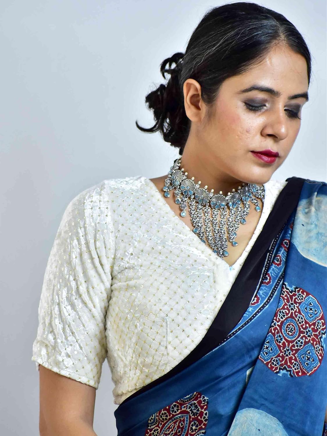 Sundarii velvet saree blouse for women | stitched Sequin work | Readymade Blouses | Velvet sequin blouse - Image 2