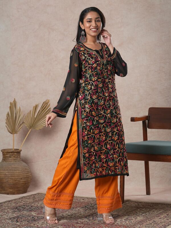 Ada Hand Embroidered Indian Chikankari Georgette Kurti Kurta with Slip for Women A90397 - Image 4