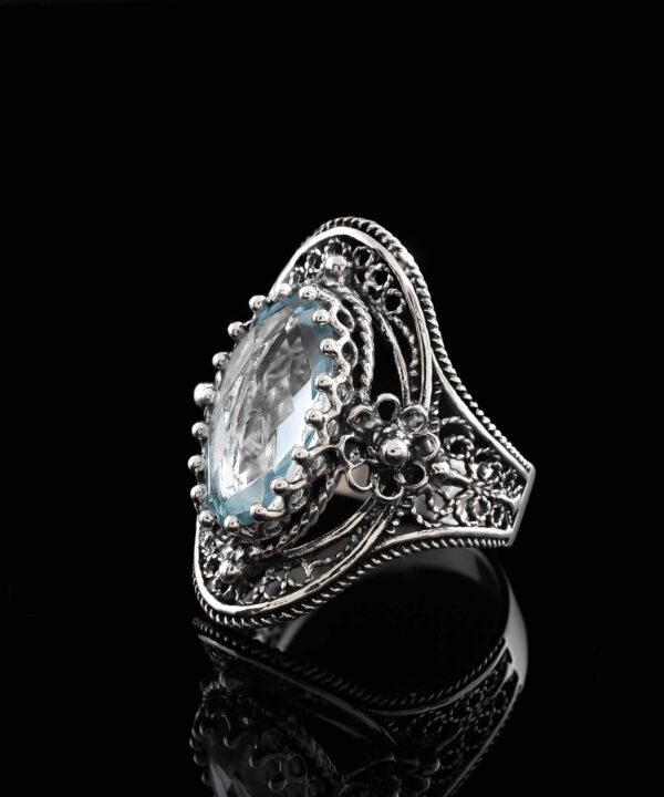 925 Sterling Silver Handcrafted Filigree Art Flower Pattern Woman Oval Statement Ring, Gift Boxed - Image 2