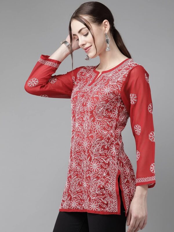 Ada Indian Hand Embroidered Traditional Chikankari Georgette Top Tunic Shirt Kurti for Women A911230 - Image 3