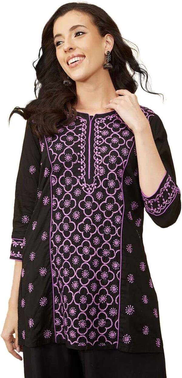 Ada Hand Embroidered Indian Chikankari Cotton tunic Top Short Kurti for Women A911370