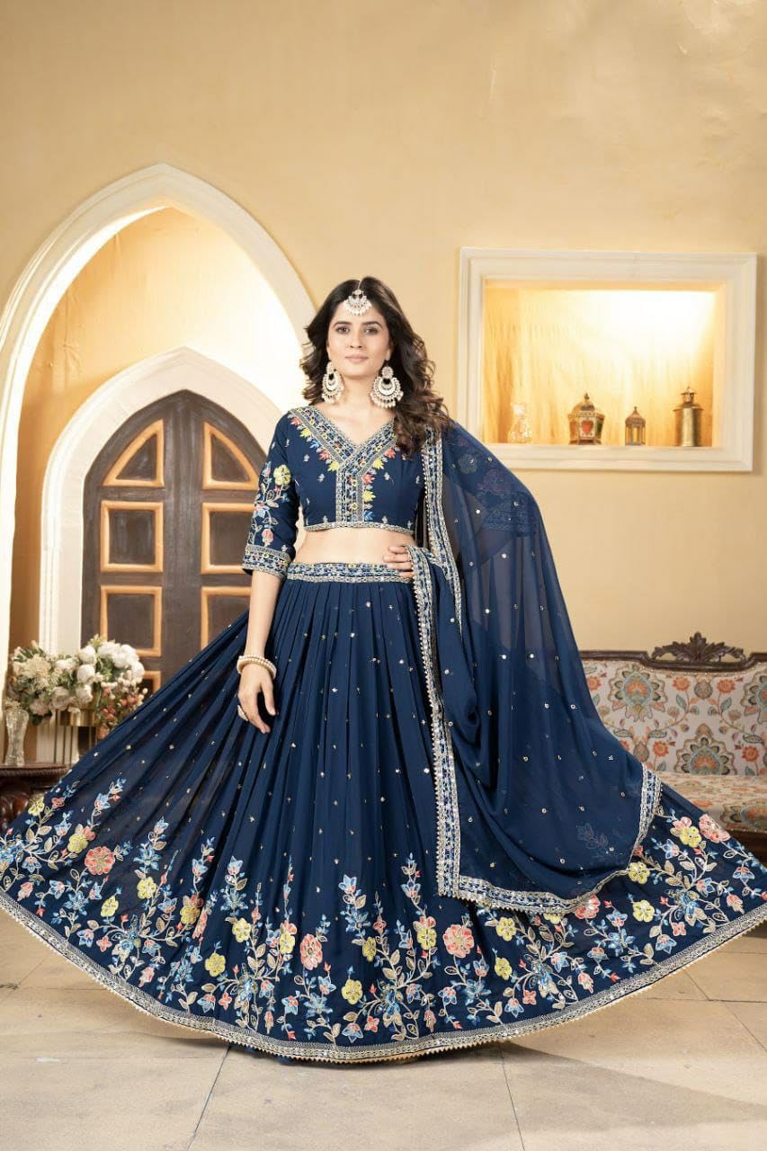 indian ready to wear Georgette With Heavy Embroidery Sequence and Heavy bridal lehenga choli for women - Image 5