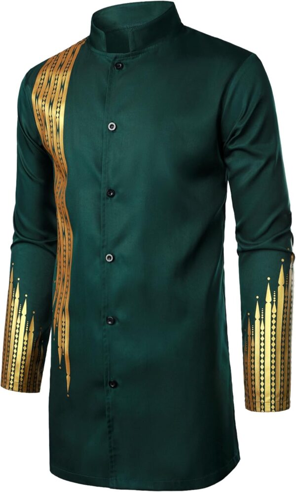 ZEROYAA Men's Traditional Suit Long Sleeve Button up African Dashiki Shirt and Pants Ethnic 2 Piece Outfit - Image 2