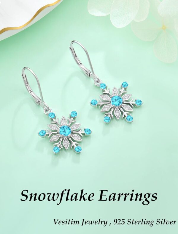 Snowflake Jewelry Set for Women 925 Sterling Silver Dangle Earrings and Pendant Necklace Winter Christmas Created Aquamarine Jewelry - Image 4