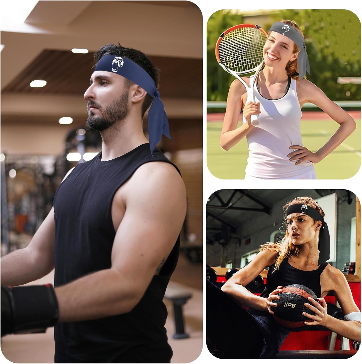 Head Tie Headband for Men Women,Sports Sweat Band Adjustable Ninja Headband Karate Sweatbands Hair Wrap Bands Tie Headbands for Running Tennis Basketball Soccer Athletic - Image 4