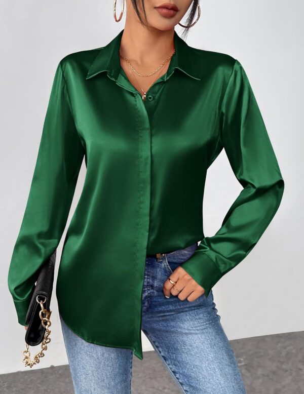 Zeagoo Satin Blouses for Women Casual Long Sleeve Button Down Silk Shirts Dressy Business Work Tunic Top - Image 3