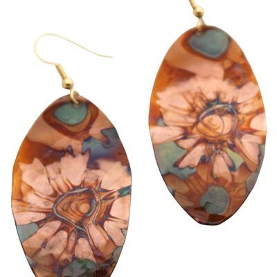 Flame Painted Copper Oval Earrings