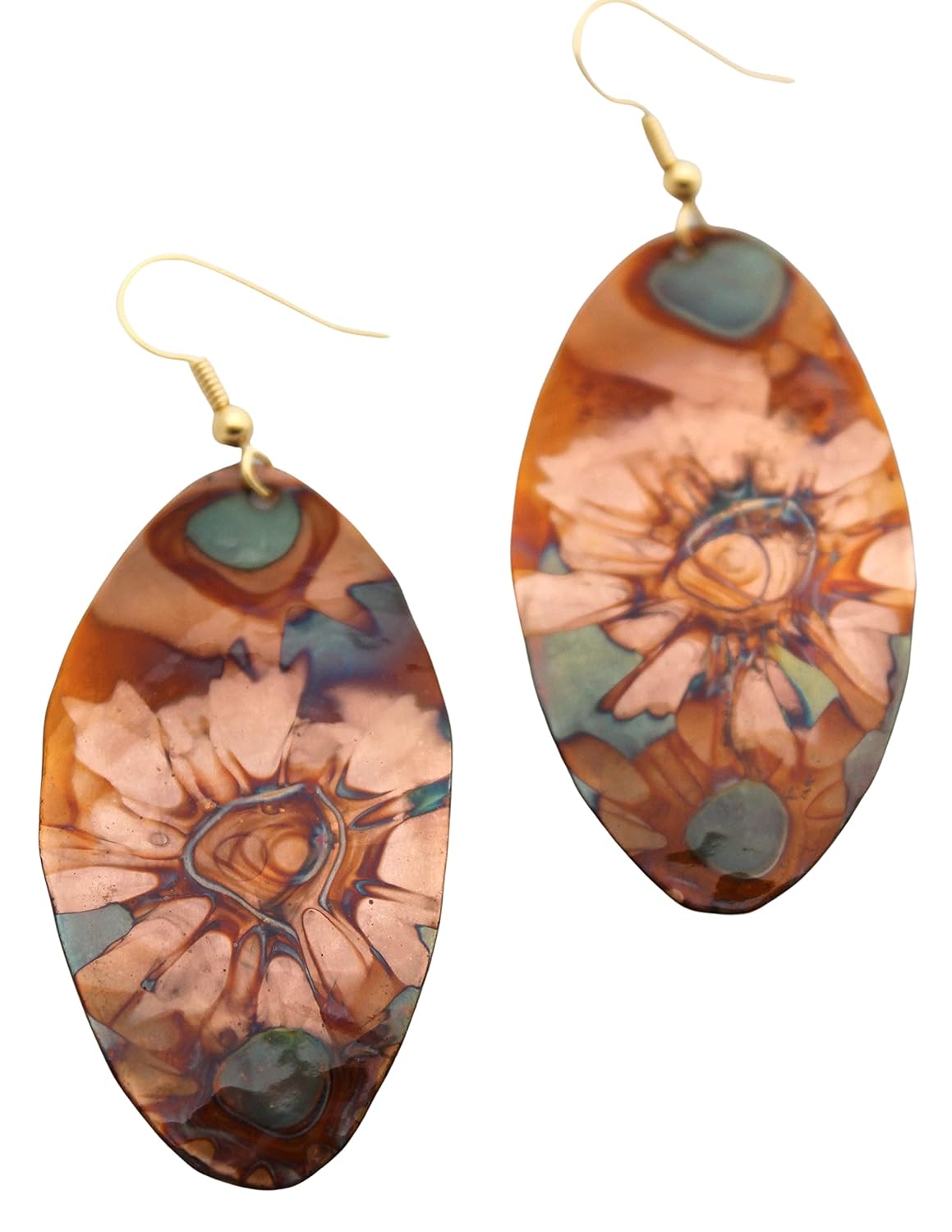 Flame Painted Copper Oval Earrings
