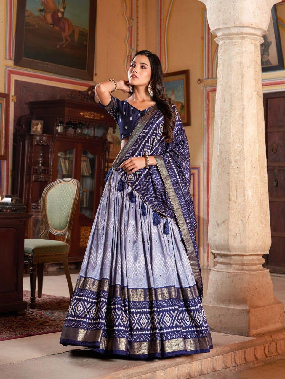 Indian ready to wear Flared Lehenga Choli Set with stitched blouse for Diwali - Image 2