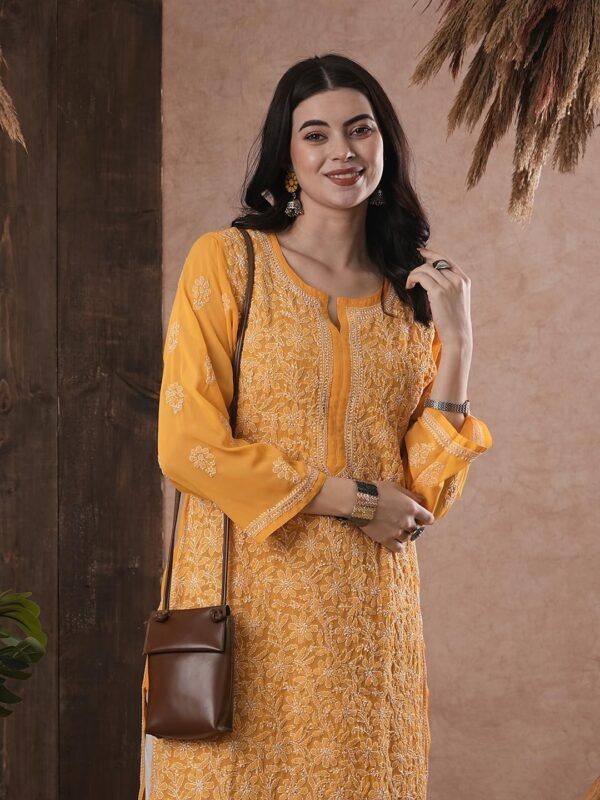 Ada Indian Hand Embroidered Chikankari Ethnic Wear Georgette Kurta Kurti Tunic for Women A95504 - Image 5