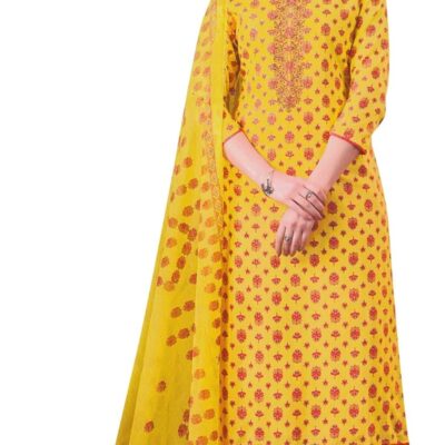 ladyline Viscose Rayon Foil Printed Embroidered Salwar Kameez with Zari Chiffon Dupatta