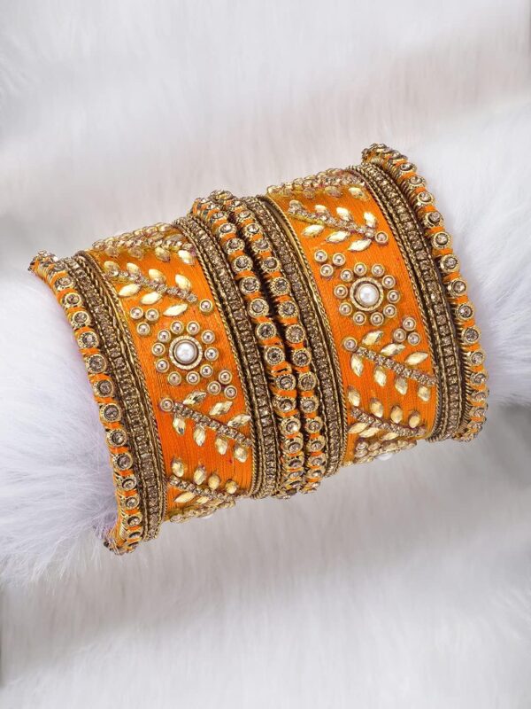 Aheli Traditional Wedding Designer Silk Thread Faux Stone Studded Bridal Bangle Set Chuda Indian Ethnic Bollywood Fashion Jewelry Gift for Women Blue - Image 5