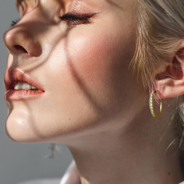 14K Gold Hoop Earrings for Women 14K Gold Earrings Unique U-shaped with Cubic Zirconia Gold Huggie Hoops Earrings Hypoallergenic Lightweight Gold Earrings for Women 25mm (25.1MM) - Image 3