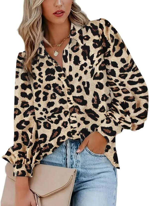 Zeagoo Womens Shirts Button Down Printed Lantern Long Sleeve Blouse Fashion Casual Tops 2024