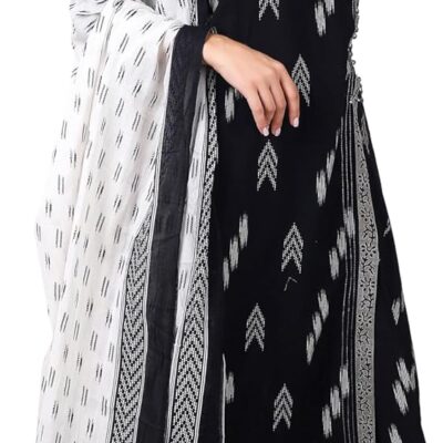 ladyline Women's Cotton Angrakha Salwar Kameez - Thread Work Sequins Potli with Cotton Dupatta