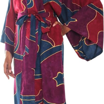 NOVICA Artisan made Women's Handpainted Batik Patterned Long Robe from Indonesia