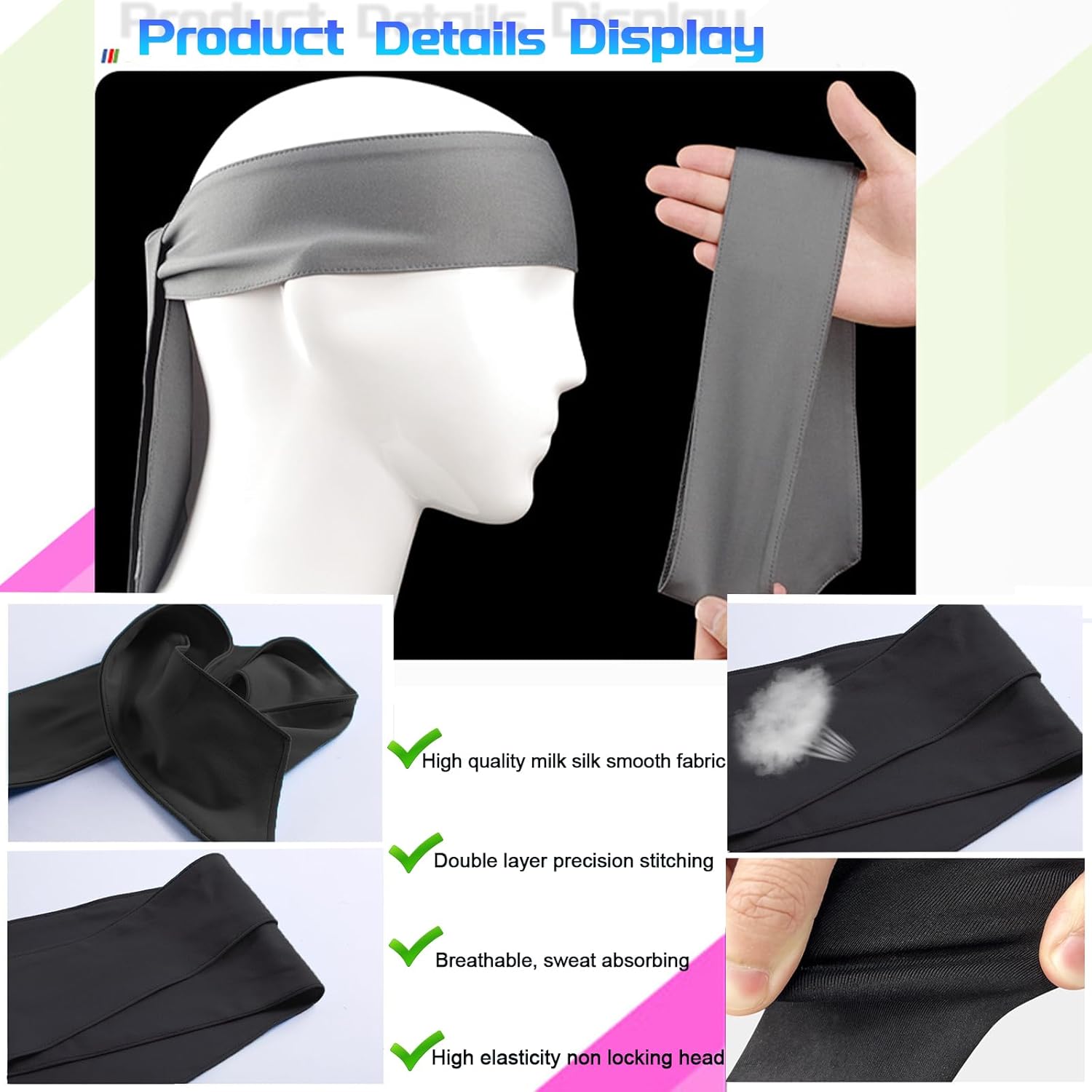 Head Tie Headband for Men Women,Sports Sweat Band Adjustable Ninja Headband Karate Sweatbands Hair Wrap Bands Tie Headbands for Running Tennis Basketball Soccer Athletic - Image 3