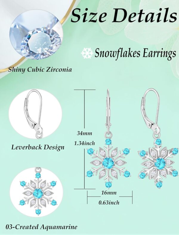 Snowflake Jewelry Set for Women 925 Sterling Silver Dangle Earrings and Pendant Necklace Winter Christmas Created Aquamarine Jewelry - Image 7