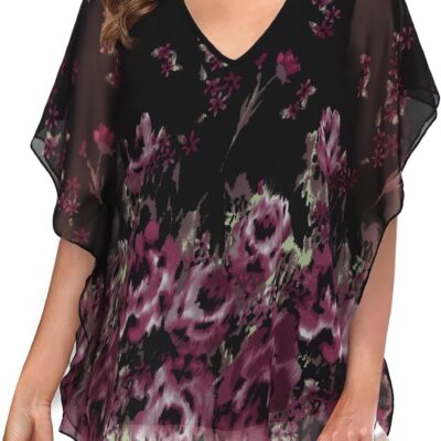 Lotusmile Women's Loose Flouncing Flutter Sleeve Double-Layered Shirt Chiffon Elegant Dressy Blouse Work Tops